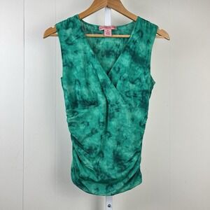 Vintage Y2K Bandolino Mesh Tank Top Womens Medium Green Ruched Sleeveless‎